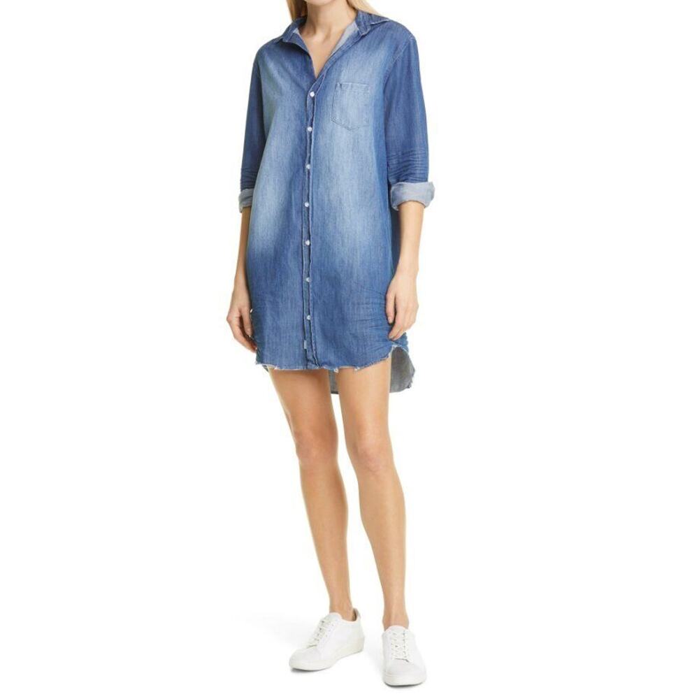 FRANK & EILEEN Sz L Large Mary Distressed Denim Shirt Dress